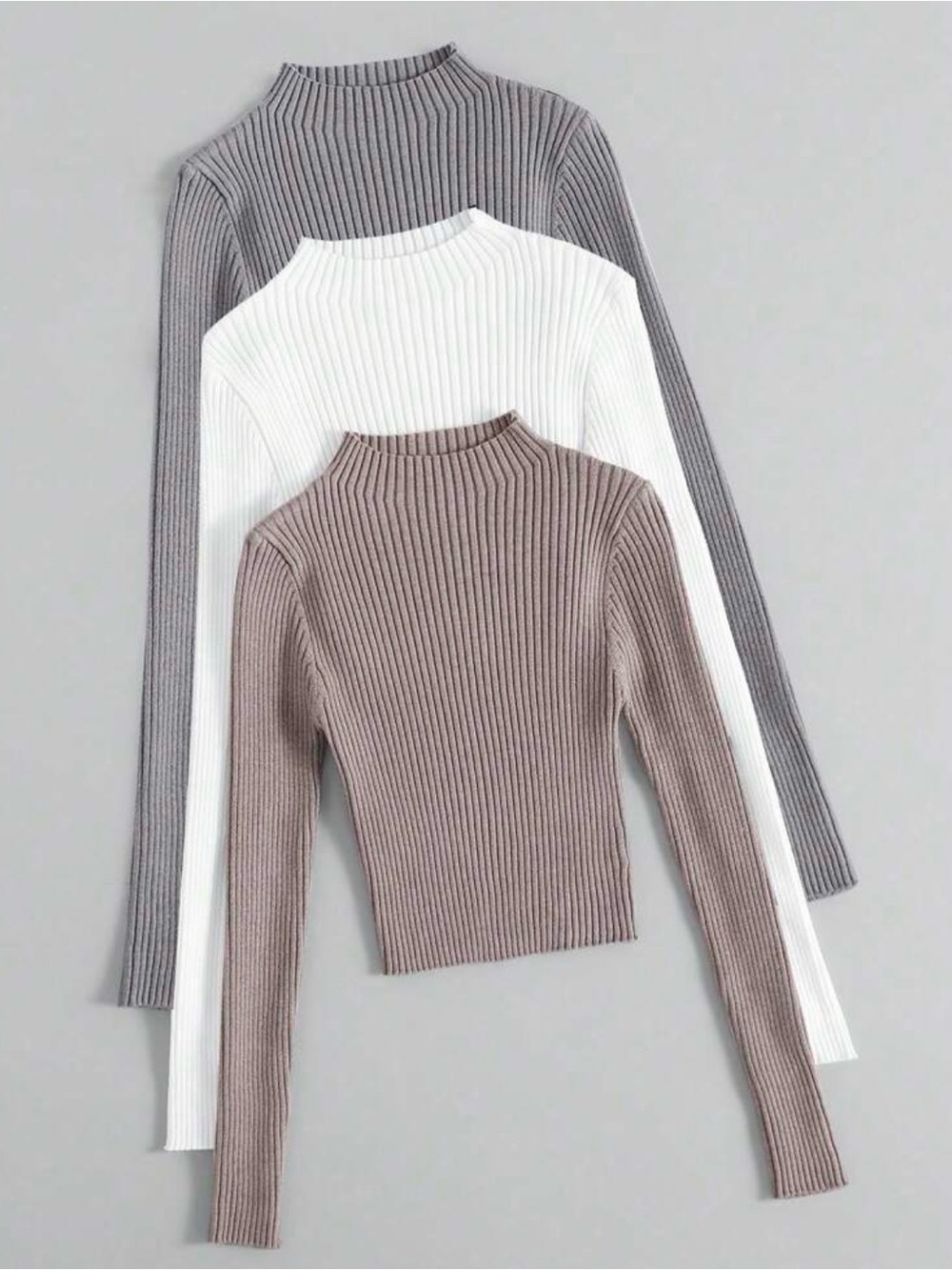 Ribbed Mock Neck Sweater Tops- set of 3